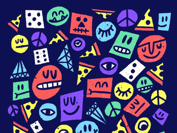 🤔💭🔺💡🍕👍 diamond pizza procreate loose pattern characters illustration drawing doodle art