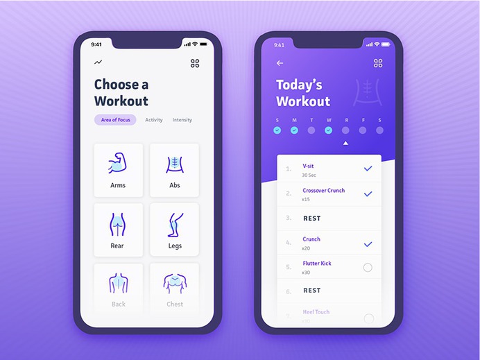 Daily Ui Challenge 041 - Workout Tracker vx gradient purple mobile app exercise workout 041 challenge ui daily daily ui