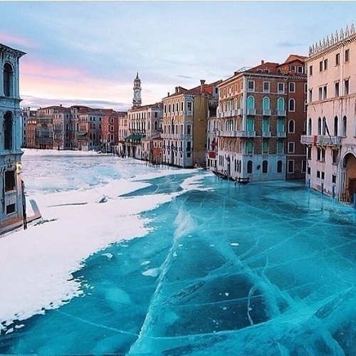 Frozen Grand Canal, Venice, Italy #venice