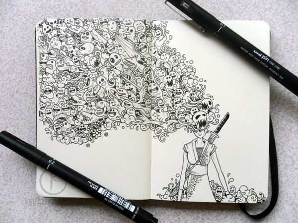 MOLESKINE DOODLES: Onna bugeisha by *kerbyrosanes on deviantART #doodle #ink #and #illustration #pen #moleskine