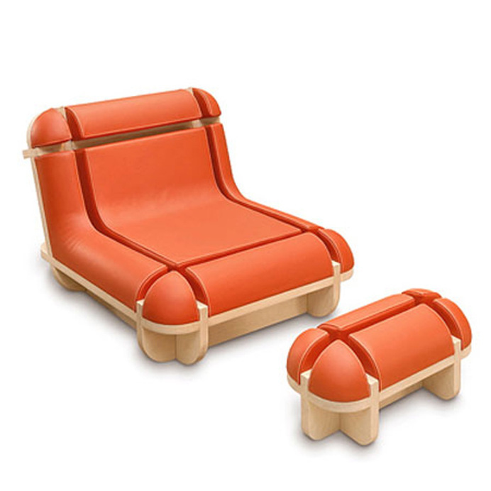 Quand Jim se Relaxe, a chair footstool set, comfortable to all parts of the body as well as easy on the eyes with it's colour and style.