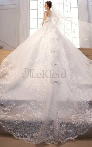 Luxus Bodenlanges Brautkleid mit Rücken Schnürung mit Perlen