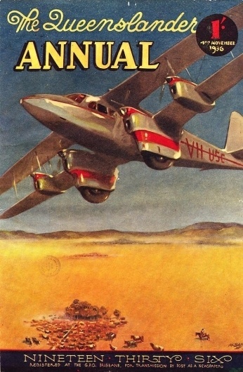 All sizes | Illustrated front cover from The Queenslander annual, November 4, 1936 | Flickr - Photo Sharing! #drawings #queensland #newspaper #illustration #outback #periodical #aeroplanes