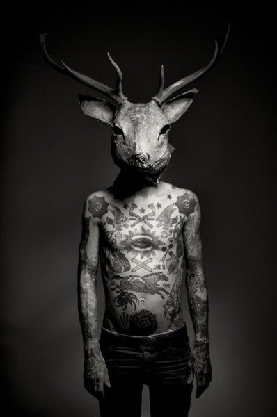 Full coverage tattoos. Deer head. #antlers #deer #white #macabre #head  #body #black #chest #symbols #stag #tattoo #photography #figure #and |  Search by Muzli