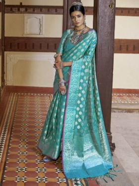 Buy Incredible Green Silk Partywear Saree Online | Inddus.com