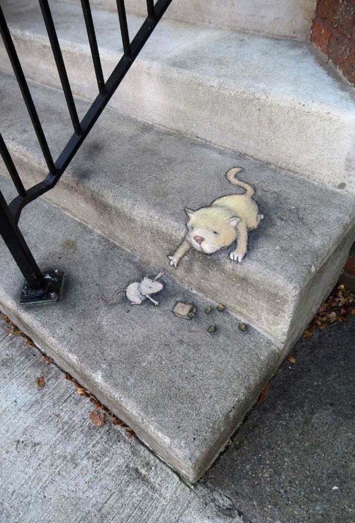 Sidewalk Chalk Drawings on the Streets of Ann Arbor by David Zinn