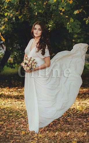 Abito da Sposa Moderno con Manica Corte A Terra V-Scollo A-Line