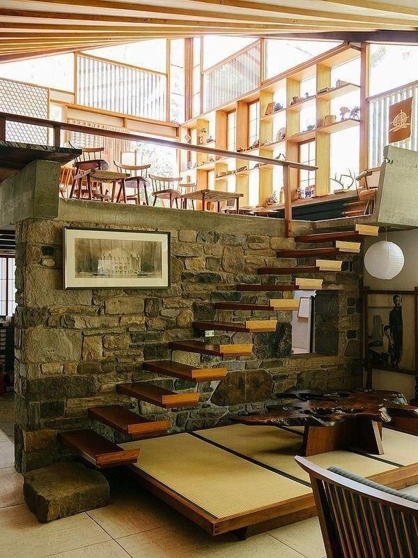 Nakashima house #interior #stone #george #wood #stairs #nakashima