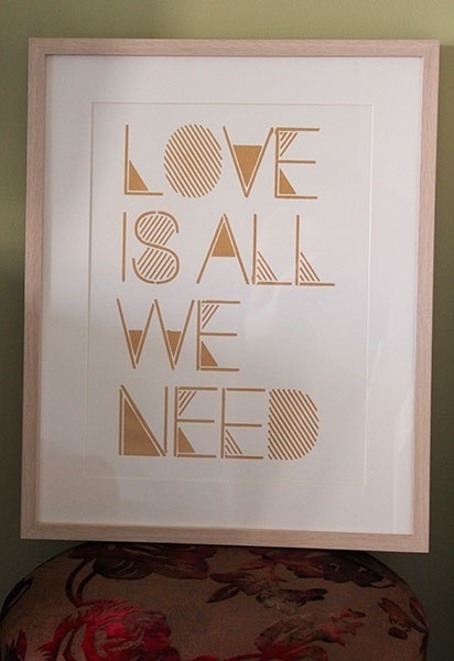Love Is All We Need - The Hungry Zoo #printed #print #stencil #wall #gold #art #hand #typography