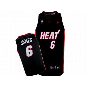 NBA Heat James #6 Adidas Black Jersey White Red Number