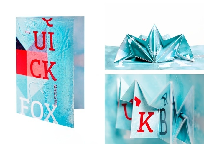 The Quick Brown Fox Magazine by Niermala B. Timmers www.niermalatimmers.com #cool #font #fold #timmers #fox #frozen #design #graphic #popup #brown #quick #niermala #art #papercraft #type #ice #folding #3d #magazine #typography