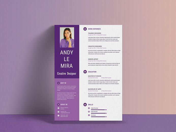 Purple Resume - Free Purple Resume Template PSD