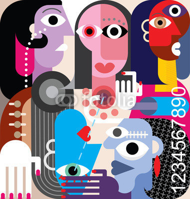 Human Relations. Large group of people - abstract art vector illustration. #digit #retro #eye #illustration #digital #vintage #nume #relation #hand #fine #friendship #abstract #design #divorce #human #figure #man #face #party #meeting #head #code #unusual #friends #family #vector #woman #password #person #people #hair #art #style