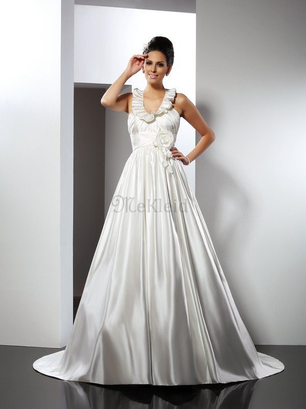 Empire Taille a linie Prinzessin Sittsames Brautkleid mit Blume