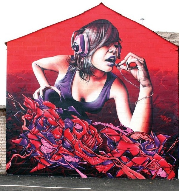 Realistic graffiti street art with woman #graffiti #realism #street #art #realistic