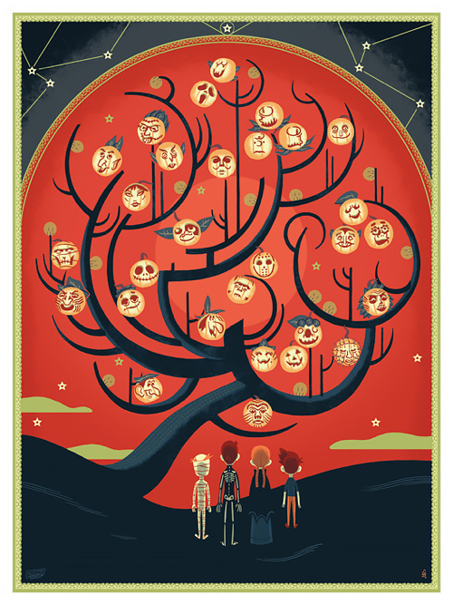Halloween Tree, Glen Brogan #halloween #pumpkin #tree #curves #heads #illustration #spooky #children #scary