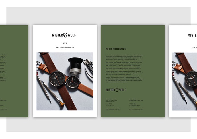 Mister Wolf Watches Identity - Mindsparkle Mag Nick Barclay designed the identity for Mister Wolf – a brand that produces high-quality, thoughtfully designed timepieces for men and women that are designed and assembled in Sydney. #logo #packaging #identity #branding #design #color #photography #graphic #design #gallery #blog #project #mindsparkle #mag #beautiful #portfolio #designer