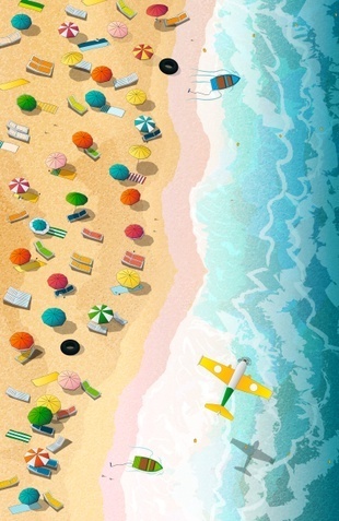 "Summer Days" #beach #summer #illustration #umbrellas #airplane #landscape #decor #boats #travel #Andalusian