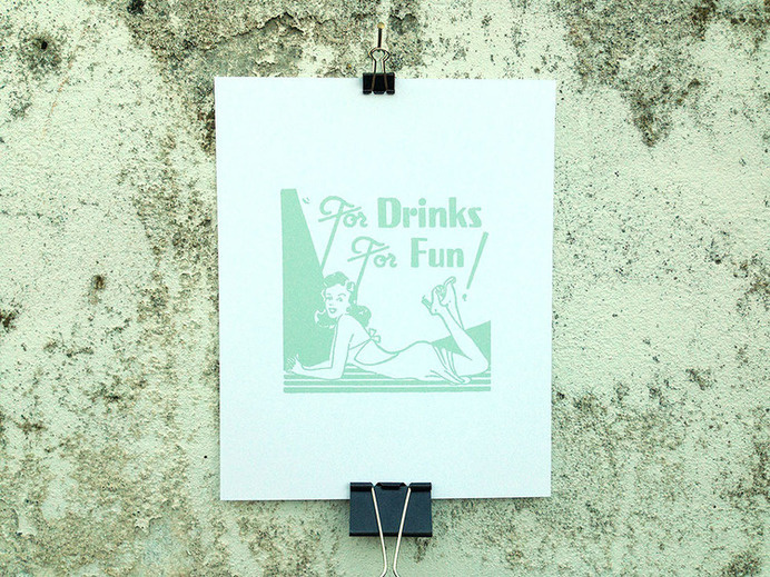 For Drinks For Fun - 8 x 10 Mini Poster #kitsch #retro #girlie #illustration #vintage #etching #matchbook #art #burlesque