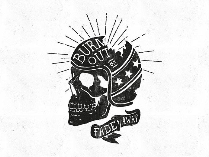 'Burn Out' illustration for F&L Co. #illustration #handdrawn #typography #skull #helmet