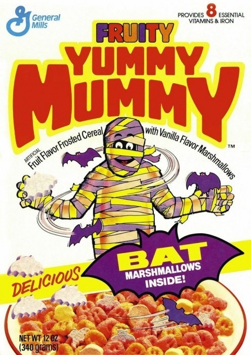 Fruity Yummy Mummy cereal box design #bats #ceral #food #yummy #illustration #mills #mummy #general