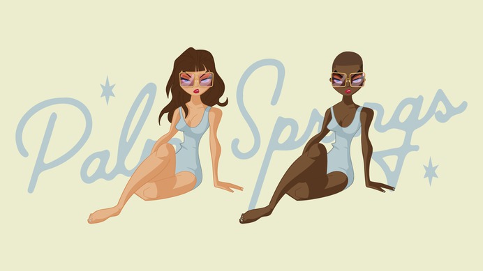 Palm Springs Attitude #Illustration #ladies #BruceTim #PalmSprings #Bikini #Pool #SwimSuit