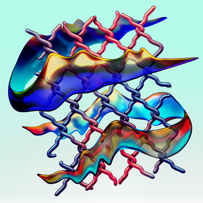 Vasya Kolotusha #art #print #2d #digital #chain #melt #metal #iridescent #contemporary #kolotusha #mesh #textile #