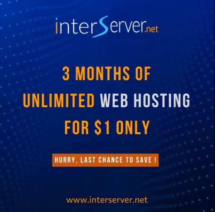 InterServer $1 For 3 Months Unlimited SSD Hosting - Exclusive 90% Off Deal: https://bit.ly/3ZNBdlq 

All-inclusive web hosting plan has everything you need to host your website. Unlimited SSD Cloud Storage. 24x7 Support. Easy to use Control Panel . Speed Optimization . Free SSL, CDN . Free Website Migration . Unlimited Support : https://bit.ly/3KUMfiO 

