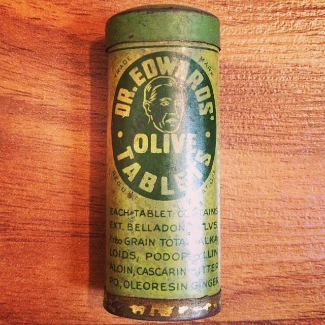 Dr. Edwards Olive Tablets. #packaging #illustration #tin #vintage #typography
