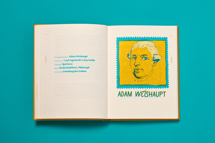 #book #illuminaten #bookbinding #relief #yellow #green #blue #multiply #screenprint #typography #illustration #portrait