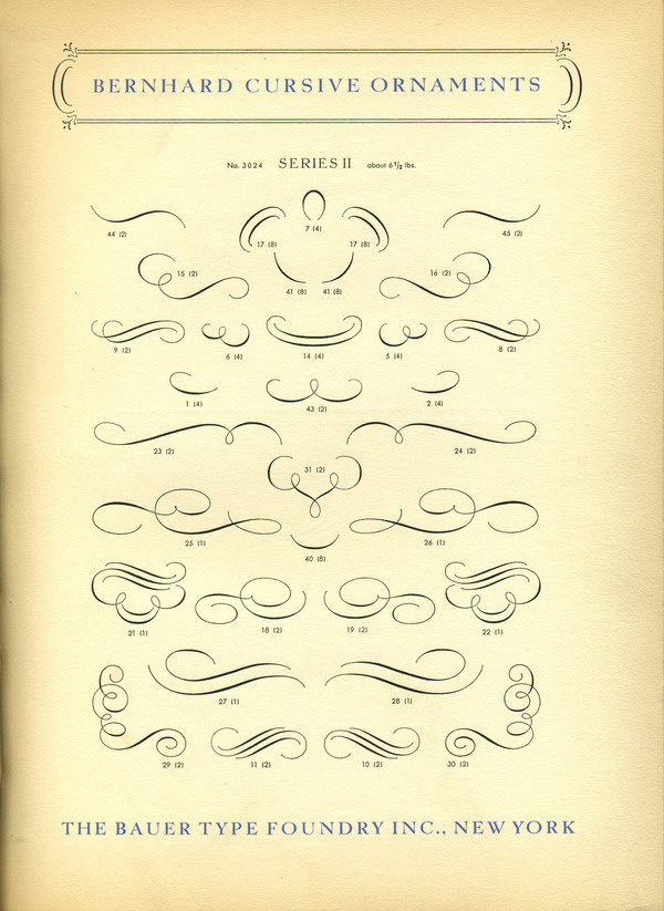 Bernhard Cursive Ornaments type specimen #type #specimen #lucian #bernhard