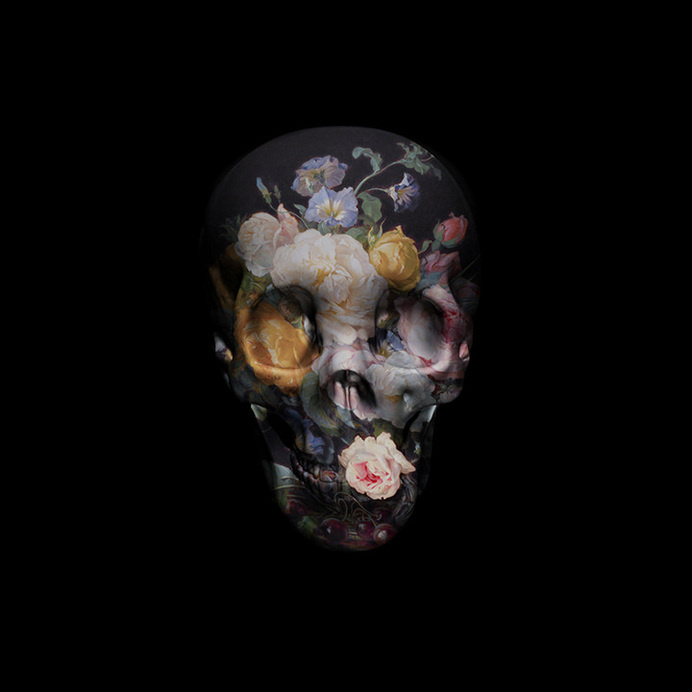 On View: "FLESH" Group Show at Leontia Gallery | Hi-Fructose Magazine #darkness #petals #macabre #rose #head #illustration #nature #painting #art #skull #bones #death #flowers