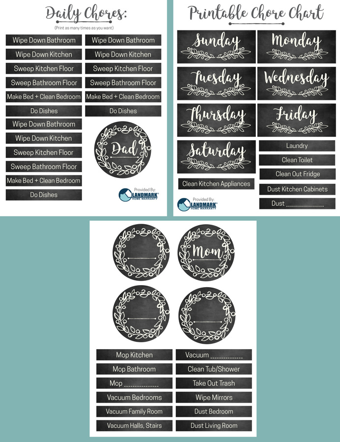 A printable chore checklist from Landmark Home Warranty.