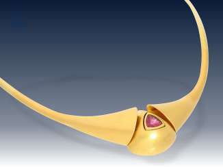 Reif/Collier: einzigartiger Turmalin-Goldschmiede-Halsreif, moderne Handarbeit von 2016, 900er Gold