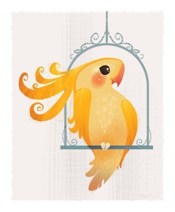 Yellow Birdie Mini Print #illustration #yellow #bird