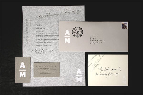 Aesthetic Movement Stationery System #stamp #monogram #identity #stationery #grey