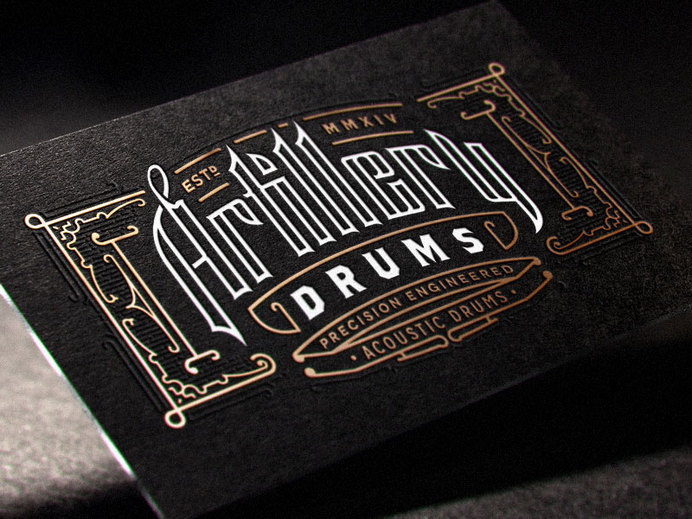 Joe White via www.mr-cup.com #ornate #white #drums #card #black #custom #logo #foil #typography