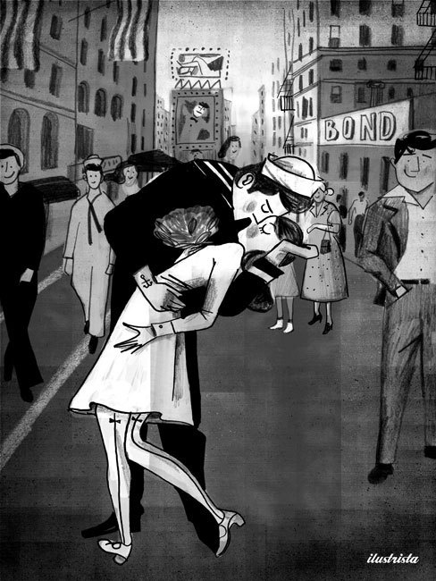 Self initiated #streert #couple #sailor #retro #illustration #love #kiss