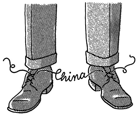 Christoph Niemann / portfolio / Black and White #shoes #legs #illustration #shoelaces #china
