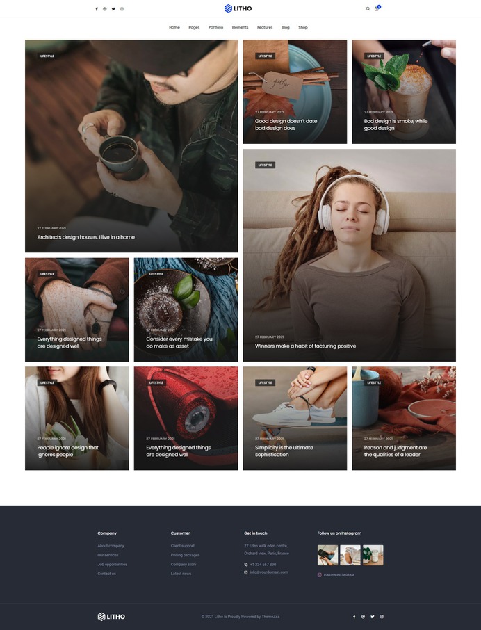 #Metro blog demo is the perfect blend of creativity and technology. It is a clean, streamlined blog demo of the #Litho theme. With the help of this unique blog demo, you can curate a well-construct blog site with ease. Make this a fantastic choice if you are looking to create a handsome and successful blog website! Try Litho today to own Metro blog demo.