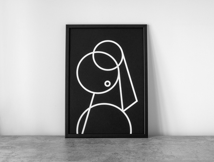 Master Pieces Pearl Poster The Master Pieces series is an exploration in deconstructing classic paintings to reveal their composition. The prints use simple lines and geometric shapes as component pieces to create a minimal, structure-only design. Removing any stylistic expression allows you to focus on the beauty of the composition alone. All prints are signed and unframed. Size – A2 (420 x 594) Print – Hand Screen-printed Stock – 270gsm G.F Smith Colourplan Ebony