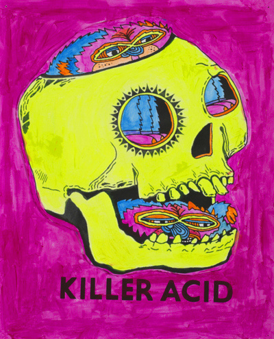 Killer Acid Blacklight SkullHand Painted Screenprint with gauche and florescent sign paint201117 #killer #acid