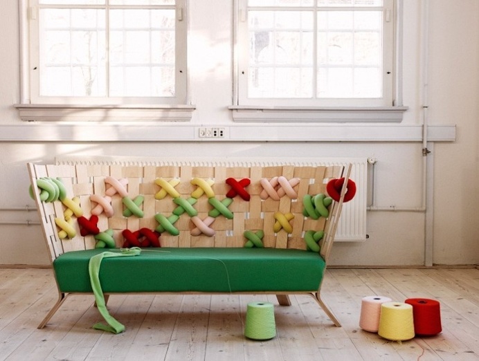 Furniture with cross-stitch ornaments in wool