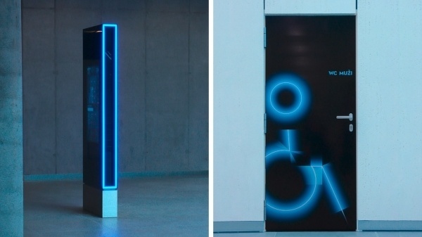 Gourdin & Müller #guidance #edging #xsignage #pictogram #signposts #system #wc #radiant #blue #light