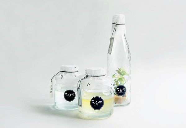 50% | Identity of a translucent restaurant | on Behance #packaging #glass #minimal #black