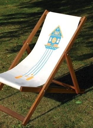 Made By Morris #printed #silkscreen #deck #chair #orange #blue #hand