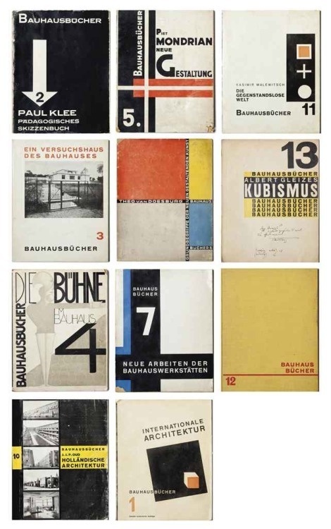 Walter Gropius & László Moholy-Nagy, Bauhausbücher, 1925-1929. Albert Langen Verlag, Munich. Via Christie's. #typography