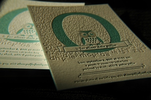 FPO: Oliver Birth Announcement #paper #recycled #letterpress #invitation