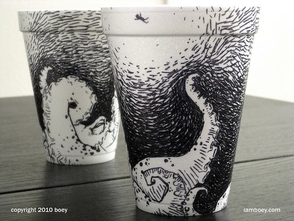 CJWHO ™ (Amazingly Detailed Illustrations Drawn on Foam...) #cups #cheeming #design #foam #illustration #drawn #boey #art #coffee