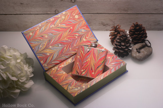 Hollow Book Safe & Marbled Flask Pride and Prejudice (LEATHER BOUND) #wedding #safe #pride #hidden #flask #bound #goods #book #box #hollow #gift #prejudice #jane #austin #leather #and #weddings #paper #hip
